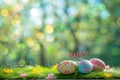 Happy easter illustration Eggs Sheltered Easter Delights Basket. White minimalist Bunny easter decorations Edible bloom