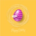 Happy Easter Illustration. Lettering And Easter Egg With Feather On A Nest.