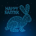 Happy Easter Illustration Made By Polygonal Wireframe Mesh With Low Poly Rabbit. Greeting Card.