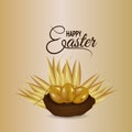 Happy easter illustration with realistic golden egg with nest Royalty Free Stock Photo