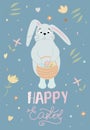 Happy Easter illustrations. Easter eggs, rabbit. Perfect for a poster, cover, or postcard Royalty Free Stock Photo