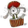 Happy Easter, with ilmio rabbit out of the box comic humorist design