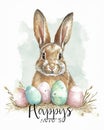 happy easter image cute rabbit with eggs