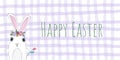 Happy Easter inscription vector banner with cute bunny, spring flower Royalty Free Stock Photo