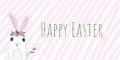 Happy Easter inscription vector banner with cute bunny, spring flower Royalty Free Stock Photo