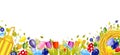 Happy Easter isolated colored eggs, spring decoration, leave, tulip flower design element in flat style Royalty Free Stock Photo