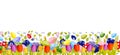 Happy Easter isolated colored eggs, spring decoration, leave, tulip flower design element in flat style Royalty Free Stock Photo