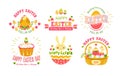 Happy Easter isolated icons religious holiday cake and eggs chicken and bunny spring event religion and Christianity