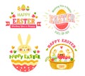 Happy Easter isolated icons religious holiday cake and eggs