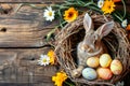 Happy easter Joyful occasion Eggs Rapid Basket. White Orange Juice Bunny hoppy homebrew. Easter egg hunt background wallpaper