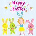Happy easter with kids and rabits vector Royalty Free Stock Photo