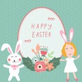 Happy easter with kids and rabits Royalty Free Stock Photo