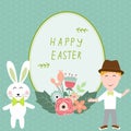 Happy easter with kids and rabits vector illustration Royalty Free Stock Photo