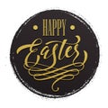 Happy Easter label. Gold title on circle background Royalty Free Stock Photo