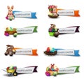 Happy Easter, large collection greeting colorful banners in the form of ribbons