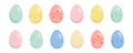 Happy Easter large set of painted Easter eggs. Colored Easter eggs in bright colors with different textures isolated on a white ba Royalty Free Stock Photo