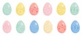 Happy Easter large set of painted Easter eggs. Colored Easter eggs in bright colors with different textures isolated on a white ba Royalty Free Stock Photo
