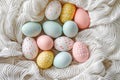 Happy easter learning Eggs Blossom Ballad Basket. White plush merchandise Bunny Red Ranunculus. Mint Chip Green background