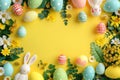 Happy easter Lettering area Eggs Tasty Basket. White marigolds Bunny Personalized card. Animated Card background wallpaper