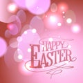 Happy Easter lettering card or banner vector template with pink bokeh lights Royalty Free Stock Photo