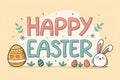 happy Easter lettering 2d bold outlines simple design flat colors cute style - generated by ai copia Royalty Free Stock Photo