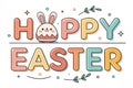 happy Easter lettering 2d bold outlines simple design flat colors cute style - generated by ai copia Royalty Free Stock Photo