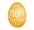 Happy Easter lettering in egg.Vector isolated handwritten Inscription.Brush pen modern style. Hand drawn calligraphy on golden egg
