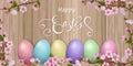 Happy Easter lettering, Gingerbread in the form of eggs. Spring holidays, Easter background.