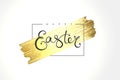 Happy Easter lettering with gold glitter brush