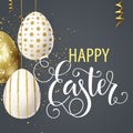 Happy Easter lettering, painted eggs. Spring holidays, Easter background. Vector illustration EPS10.