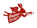 Happy Easter, lettering. Rabbit, bunny symbol