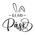 Happy Easter lettering in Swedish with bunny ears. Isolated on white background. Vector illustration Royalty Free Stock Photo