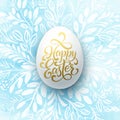 Happy Easter Lettering on the watercolor wreath with eggs hand drawn background. Vector illustration