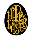 Happy Easter letters in the shape of an egg. Banner with an Easter egg and handwritten holiday wishes. Vector