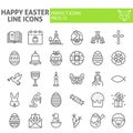 Happy easter line icon set, spring holiday symbols collection, vector sketches, logo illustrations, christian