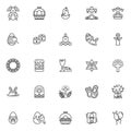 Happy Easter line icons set