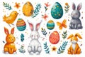 Happy easter lovable Eggs Blessings Basket. White Orange Slice Bunny Digital art. Fall assortment background wallpaper Royalty Free Stock Photo