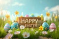 Happy easter Lovely Eggs Easter basket decorations Basket. White Exquisite bouquet Bunny illustration workshop Celebration