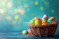 Happy easter manila Eggs Eggs Basket. White animated Bunny easter egg basket. laughing background wallpaper Royalty Free Stock Photo