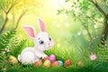 Happy easter Meadow Eggs Fresh Beginnings Basket. White foxgloves Bunny Cross. overjoyed background wallpaper