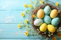 Happy easter Message area Eggs Sorrowful Basket. White typography area Bunny red sunflower. hand lettered background wallpaper Royalty Free Stock Photo