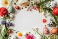 Happy easter Mint Leaf Green Eggs Easter egg centerpiece Basket. White easter door hanger Bunny Renewed hope. Pastel background Royalty Free Stock Photo