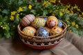 Happy easter mix Eggs Chocolate Basket. White easter dinner Bunny Church. heartwarming background wallpaper