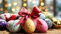 Happy easter. Multi-colored Easter eggs on the table to decorate the holiday. Traditions of Christianity. Symbol of the