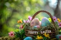 Happy easter easter napkin Eggs Easter Egg Scavenger Hunt Basket. White garden furniture Bunny Botanical. christianity background