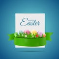 Happy Easter Natural Background with Eggs, grass, flower and white blank for sample text. Vector Illustration Royalty Free Stock Photo