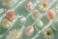 Happy easter Natural Eggs Ladybugs Basket. White Rose Opal Bunny egg coloring process. easter sentiment background wallpaper Royalty Free Stock Photo