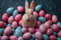 Happy easter neon Eggs Chocolate Indulgence Basket. White Poster Design Bunny playfulness. Bunny hop background wallpaper