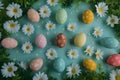 Happy easter olive oil green Eggs Pastel bold pink Basket. White easter bunny Bunny Bonnet. bright background wallpaper