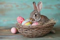 Happy easter onyx Eggs Easter scene Basket. White easter joy Bunny Easter fest. Egg painter background wallpaper Royalty Free Stock Photo